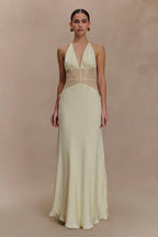 Yellow Satin Halter Maxi Dress