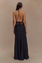 Black Satin Halter Maxi Dress