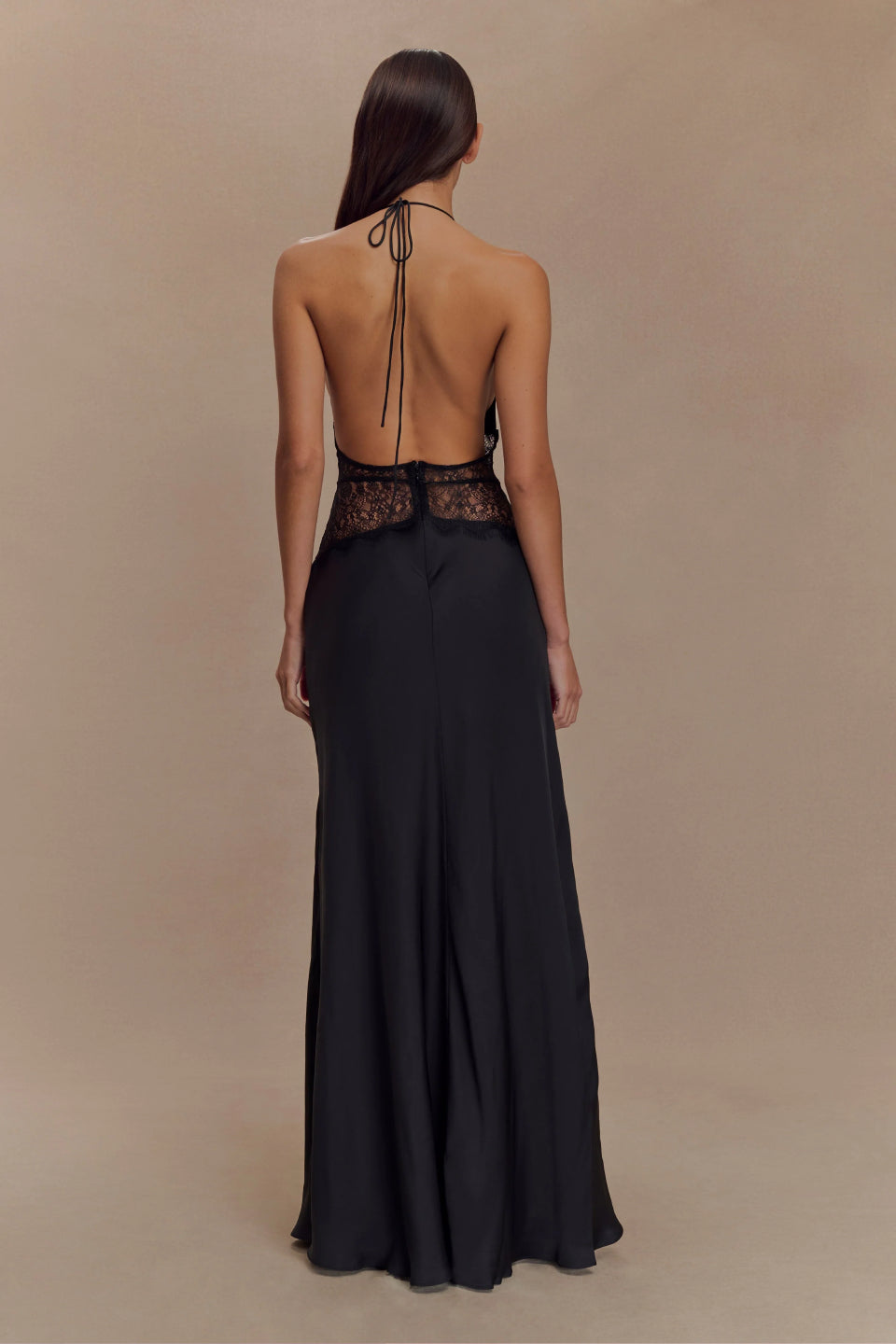 Black Satin Halter Maxi Dress