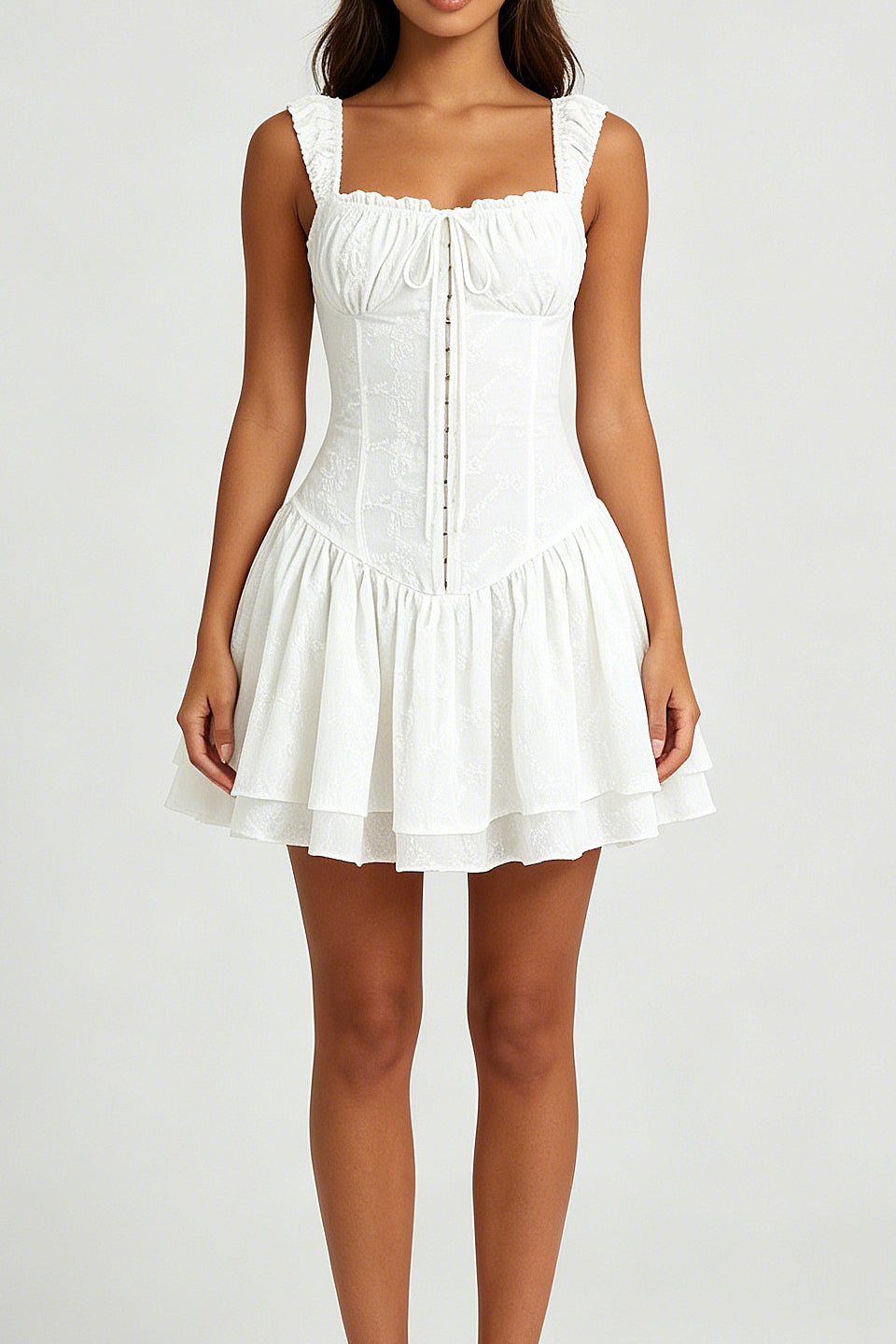 White Ruffle Corset Mini Dress