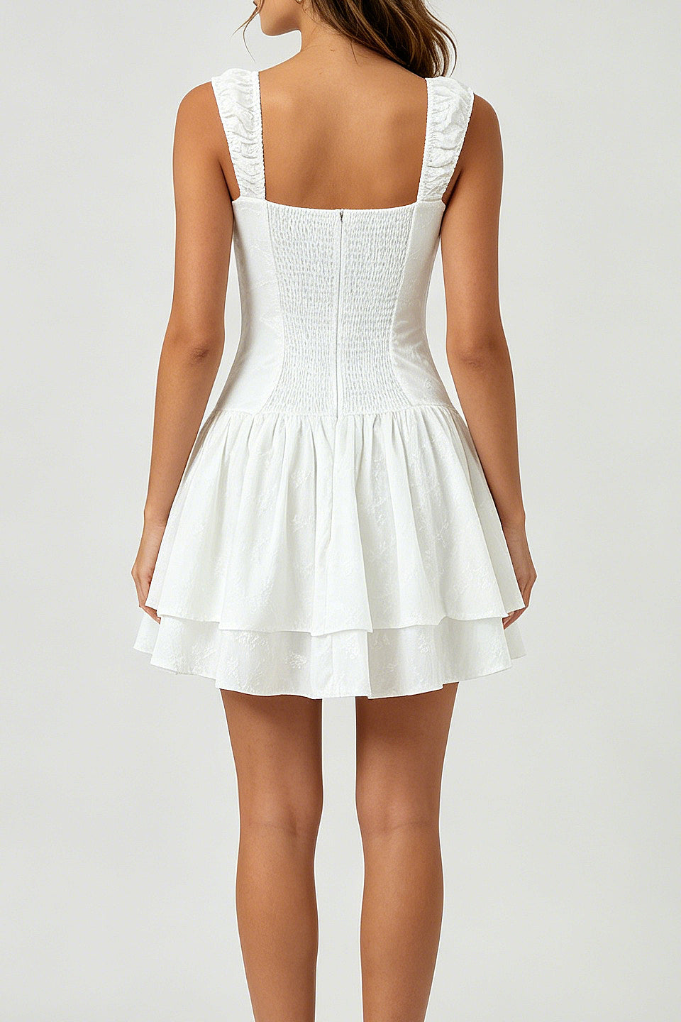 White Ruffle Corset Mini Dress