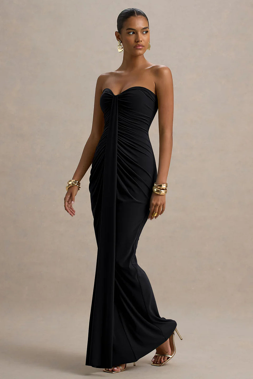 Noir Strapless Ruched Maxi Dress