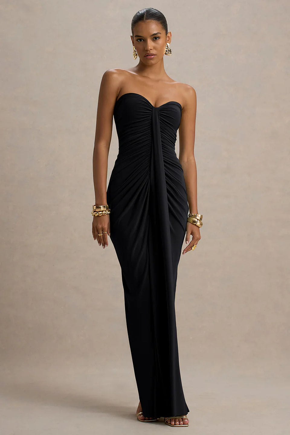 Noir Strapless Ruched Maxi Dress