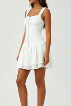 White Ruffle Corset Mini Dress