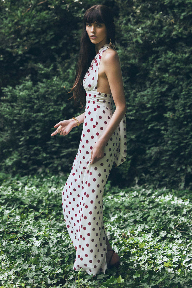 Polka Dot Halter Maxi Dress Hover Image