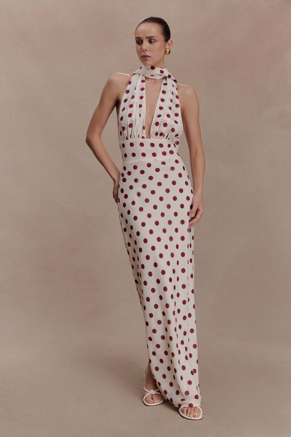 Polka Dot Halter Maxi Dress