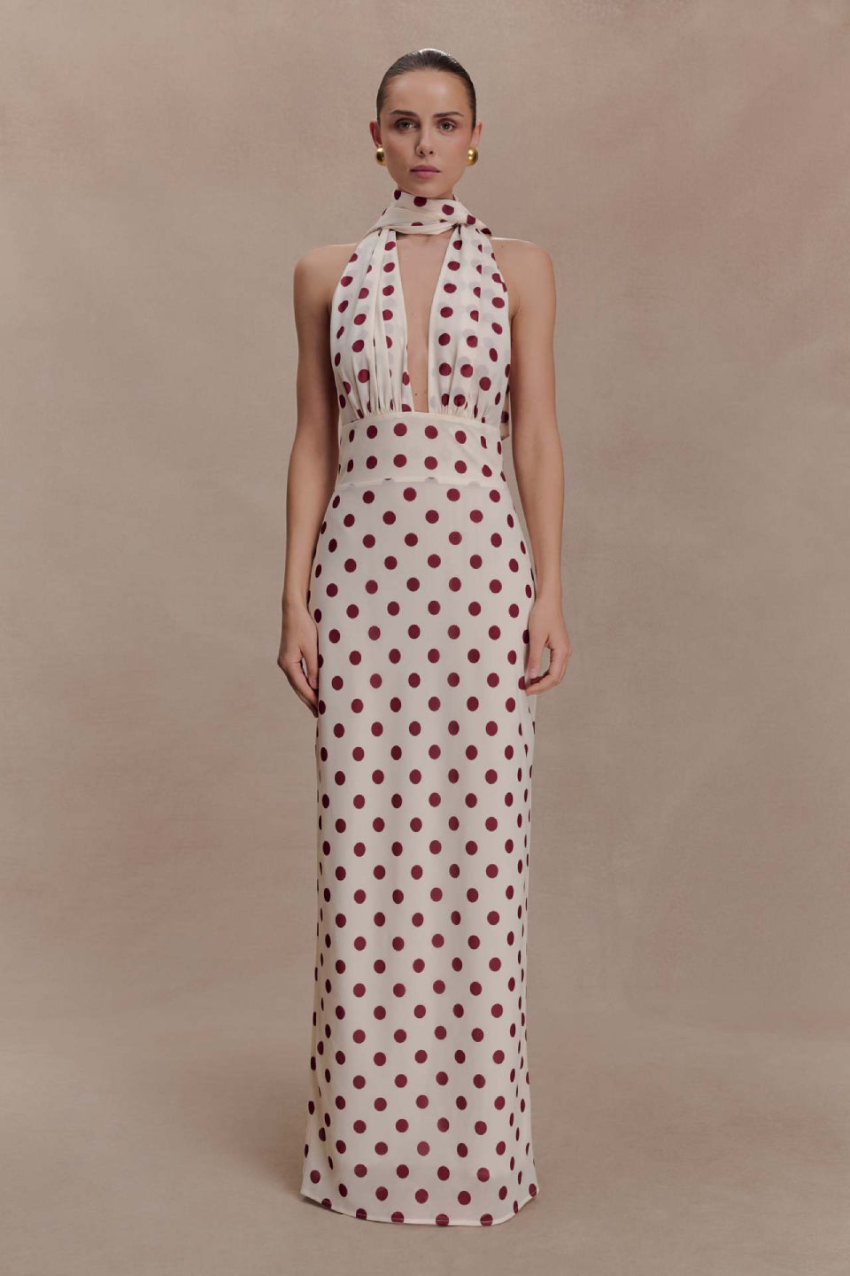 Polka Dot Halter Maxi Dress