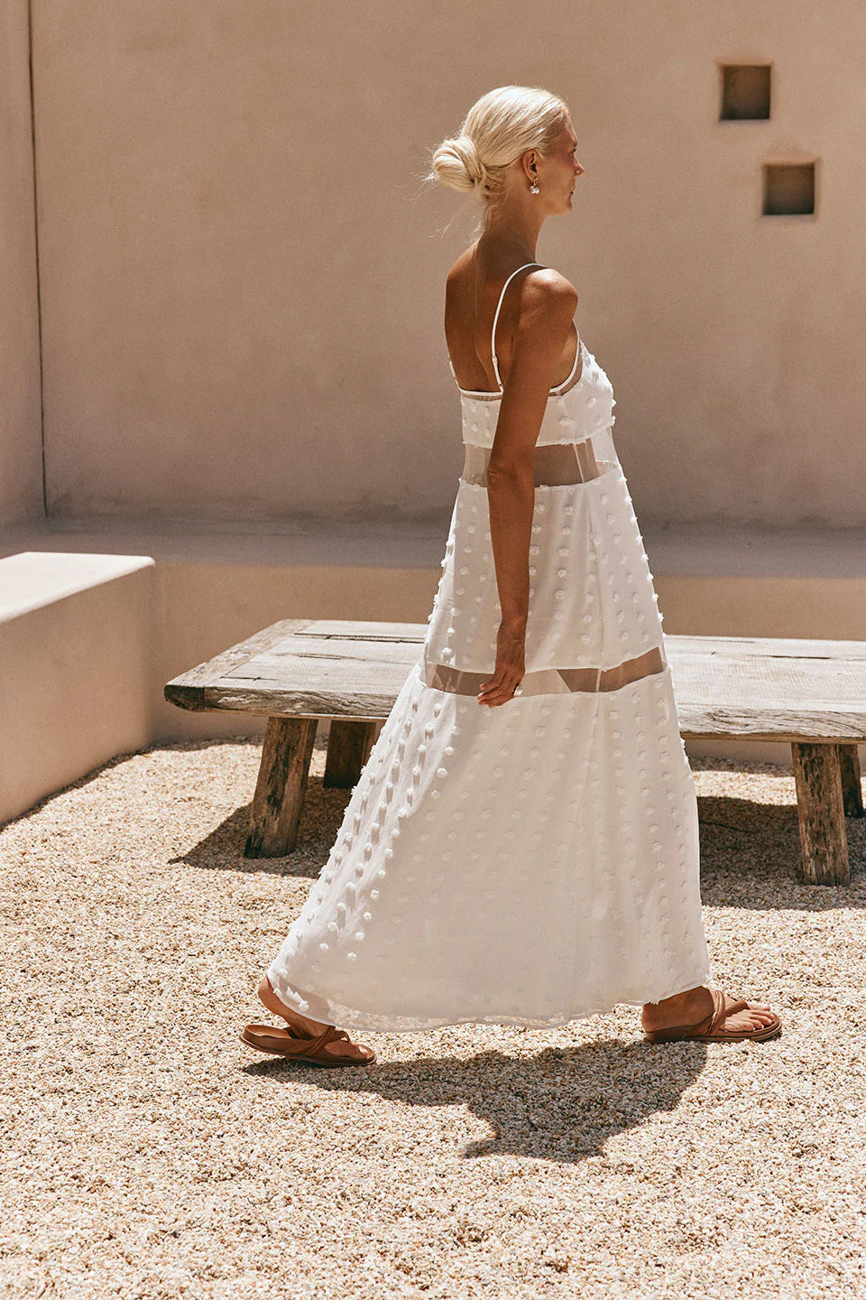 White Floral Mesh Maxi Dress