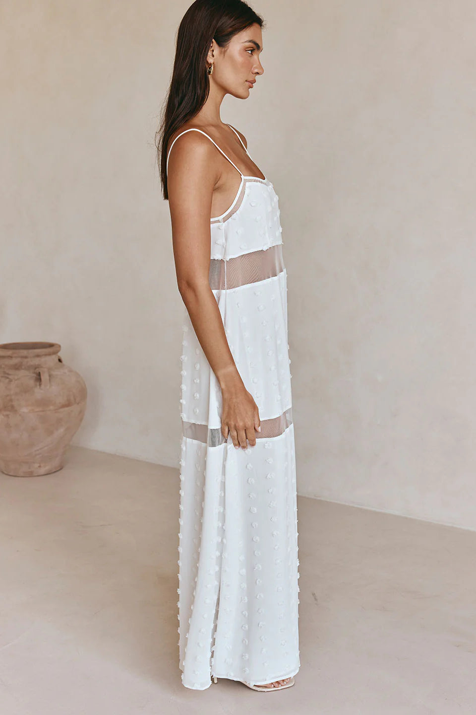 White Floral Mesh Maxi Dress