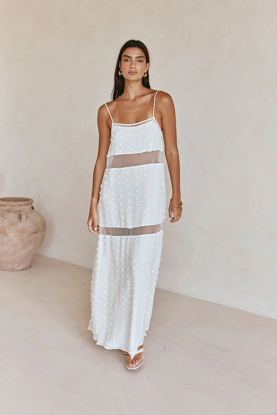 White Floral Mesh Maxi Dress