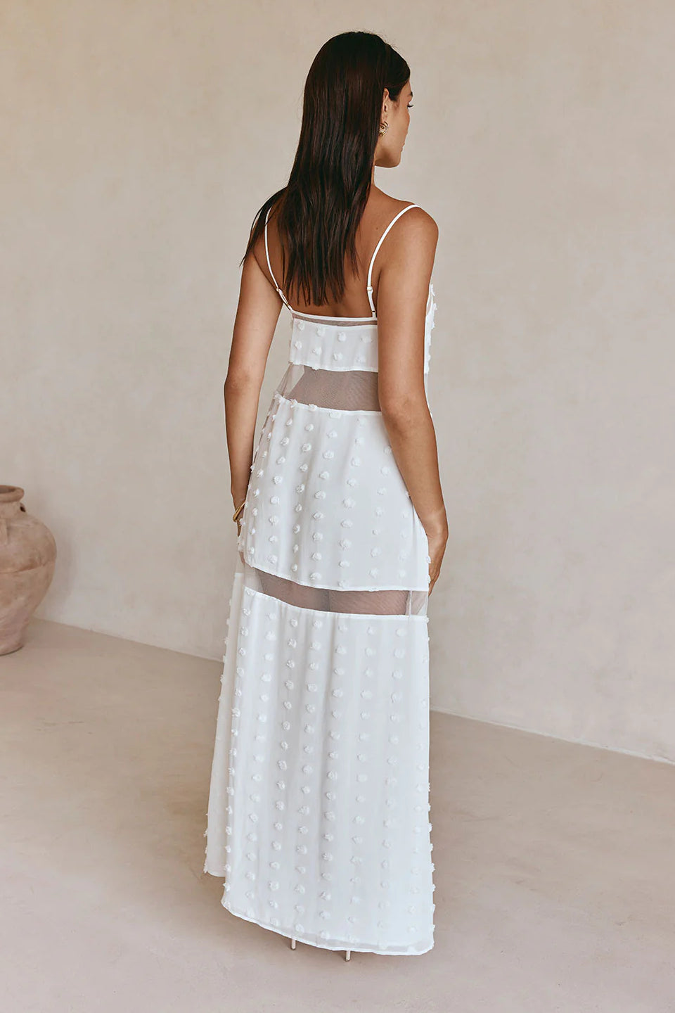 White Floral Mesh Maxi Dress