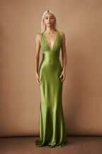Olive Satin Maxi Dress