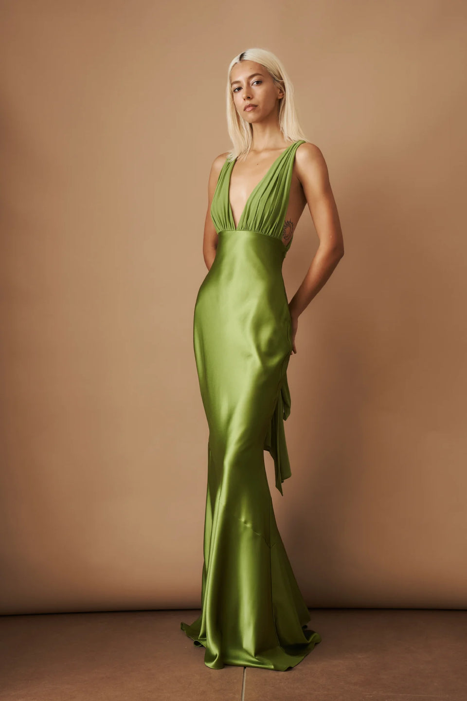 Olive Satin Maxi Dress