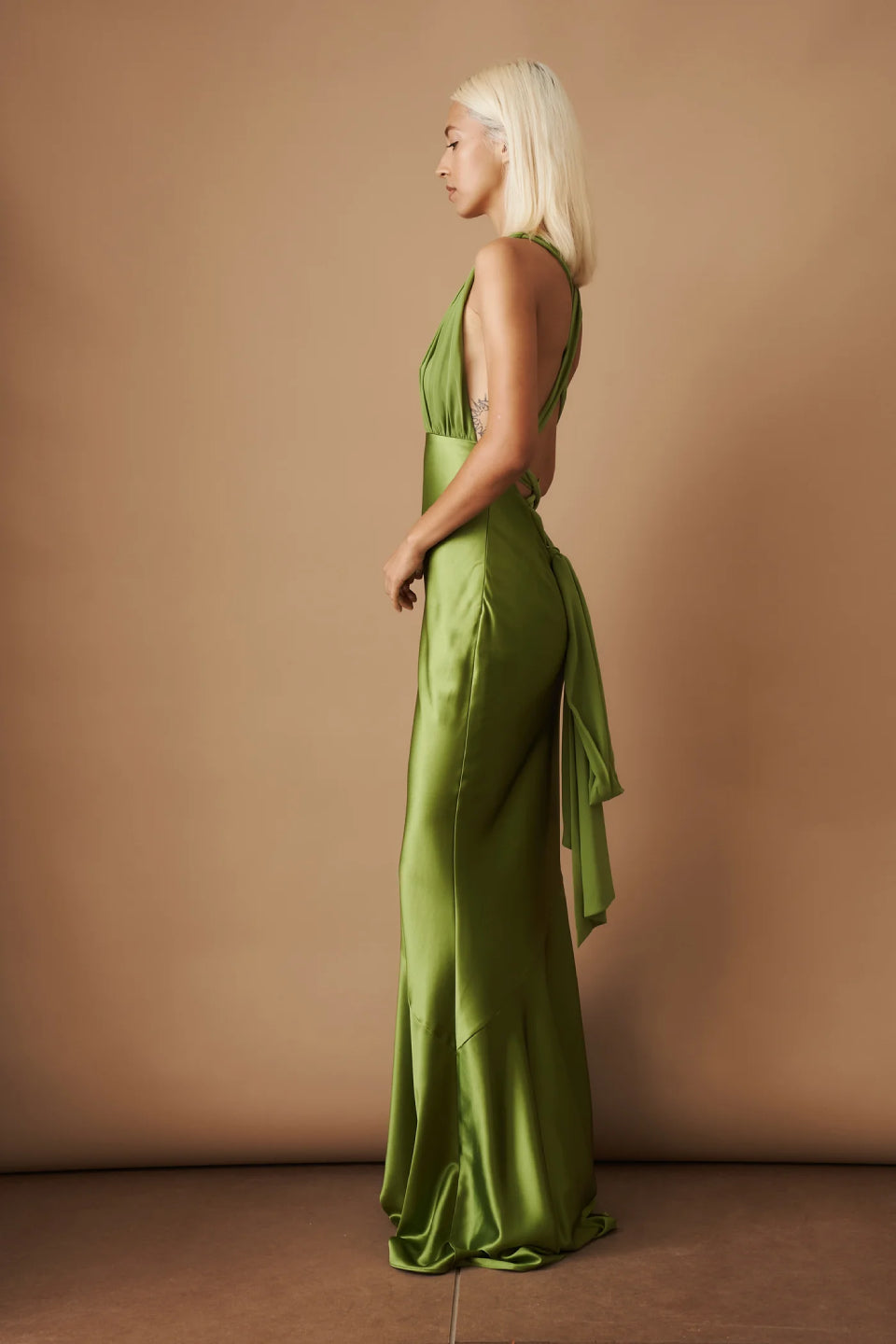Olive Satin Maxi Dress