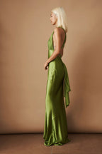 Olive Satin Maxi Dress