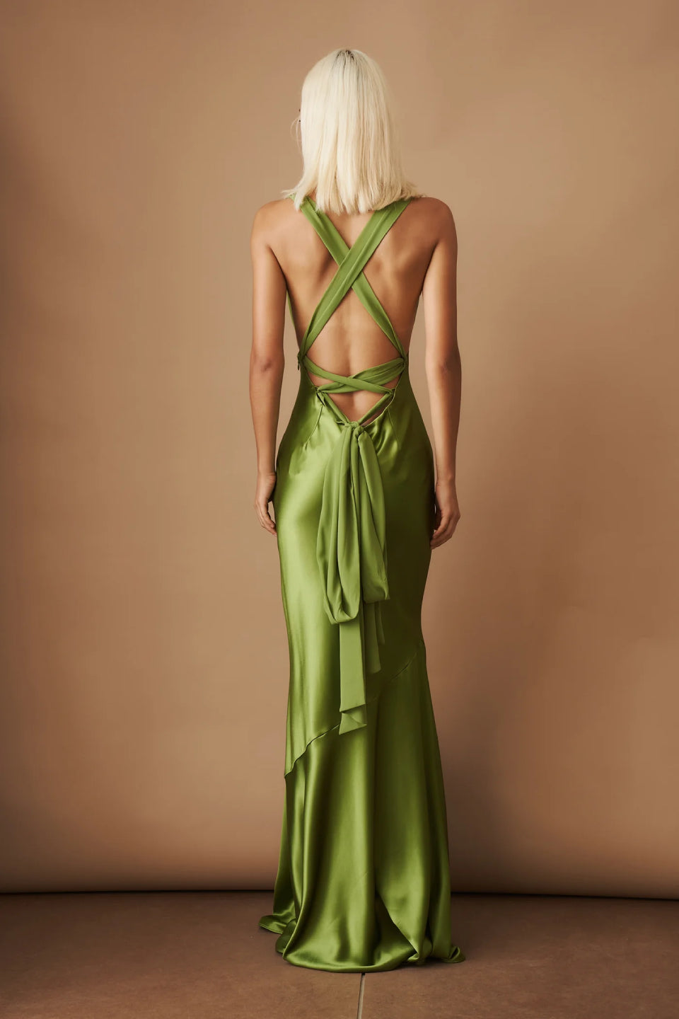 Olive Satin Maxi Dress