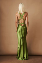 Olive Satin Maxi Dress