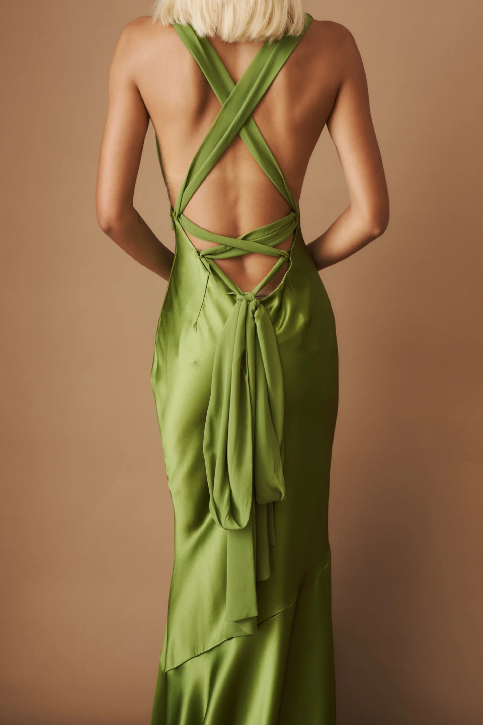 Olive Satin Maxi Dress