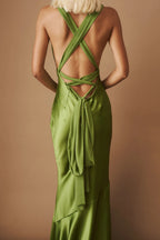 Olive Satin Maxi Dress