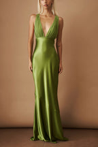 Olive Satin Maxi Dress