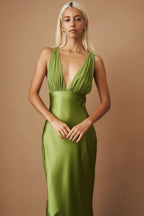 Olive Satin Maxi Dress
