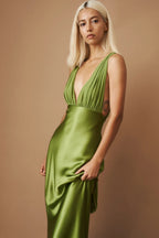 Olive Satin Maxi Dress