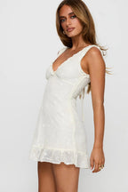 Cream Lace Ruffle Mini Dress