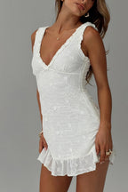 Cream Lace Ruffle Mini Dress