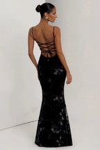 Noir 3D Floral Fishtail Gown