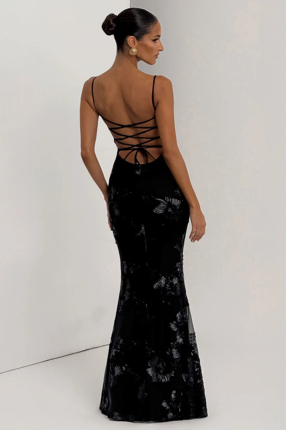 Noir 3D Floral Fishtail Gown