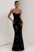 Noir 3D Floral Fishtail Gown