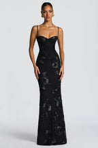 Noir 3D Floral Fishtail Gown