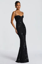 Noir 3D Floral Fishtail Gown