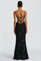 Noir 3D Floral Fishtail Gown