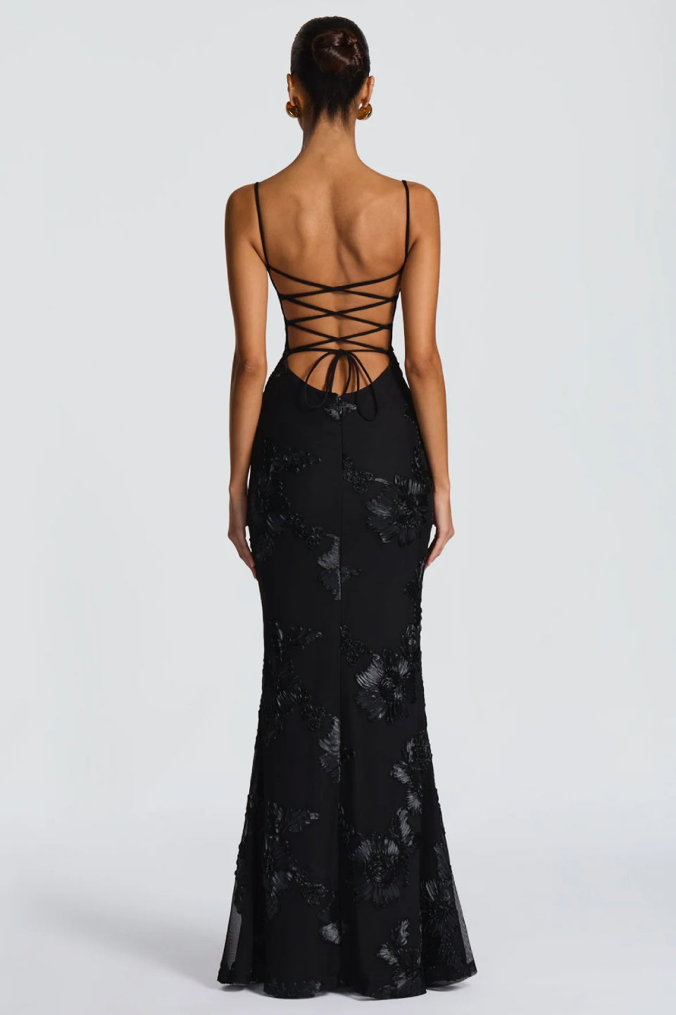 Noir 3D Floral Fishtail Gown