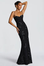 Noir 3D Floral Fishtail Gown