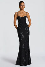 Noir 3D Floral Fishtail Gown