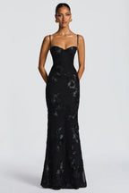 Noir 3D Floral Fishtail Gown