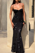 Noir 3D Floral Fishtail Gown