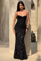 Noir 3D Floral Fishtail Gown