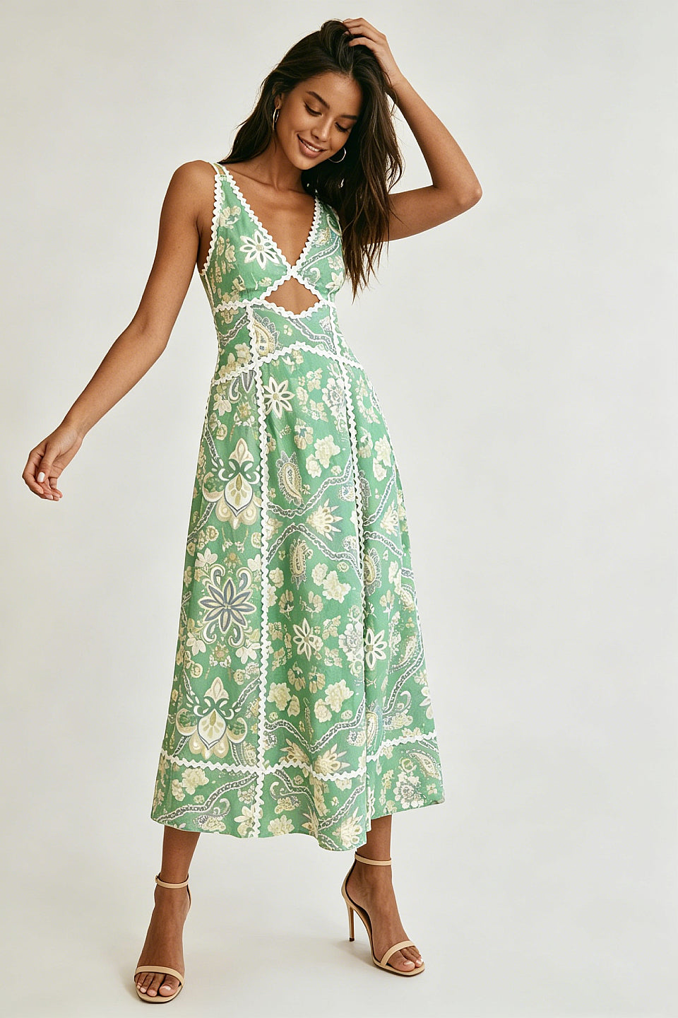 Paisley Linen Midi Dress