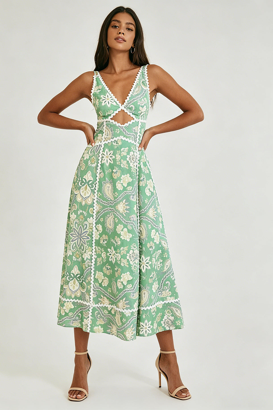 Paisley Linen Midi Dress