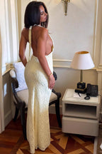 Cream Lace Halter Maxi Dress