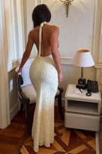 Cream Lace Halter Maxi Dress