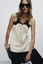 Lace Trim Satin Cami Top