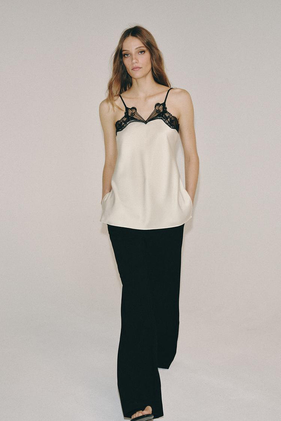 Lace Trim Satin Cami Top