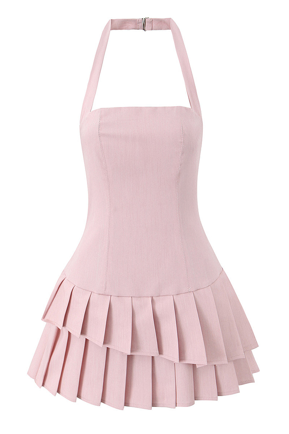 Blush Pleated Halter Mini Dress