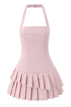 Blush Pleated Halter Mini Dress