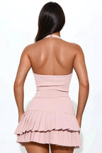 Blush Pleated Halter Mini Dress
