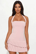 Blush Pleated Halter Mini Dress